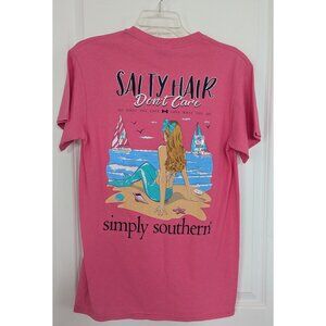 Simply Southern Pink "Salty Hair Dont Care" Graphic Tee Shirt  Size S -718lp